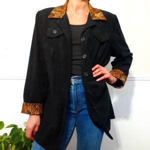 Vintage black suade animal print shacket